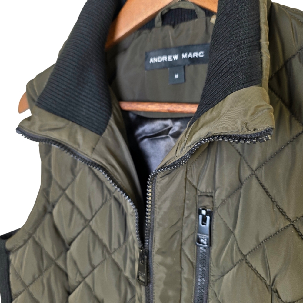 Andrew Marc Women's Quilted Puffer Vest Full Zip β Earthy Khaki Green β Size M - Picture 6 of 17